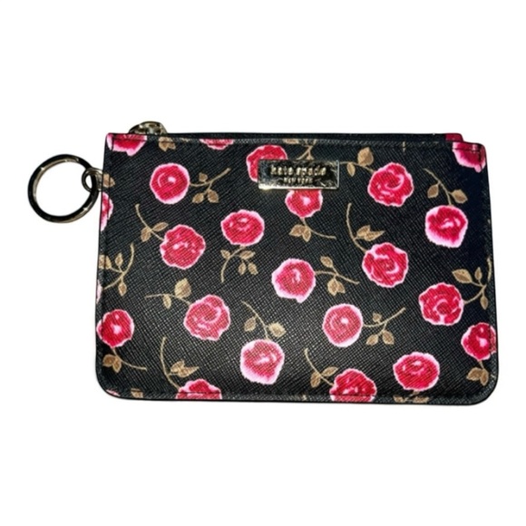 kate spade new york Handbags - Kate Spade Laurel Floral Black Red Pink Roses Wallet Key Chain Card Holder